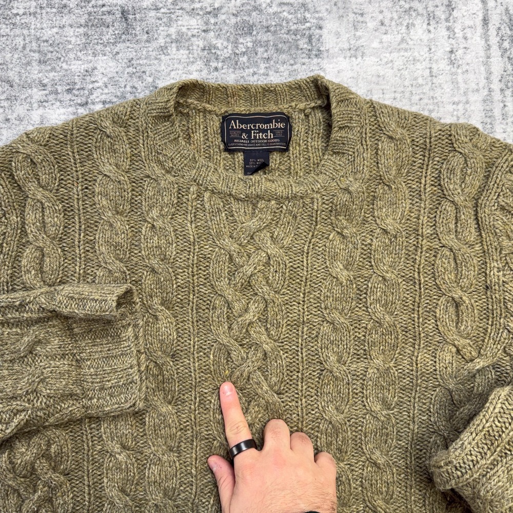 VTG Abercrombie & Fitch Sweater Mens Large Hazel Cable Knit Wool Fisherman Y2K - Picture 7 of 14